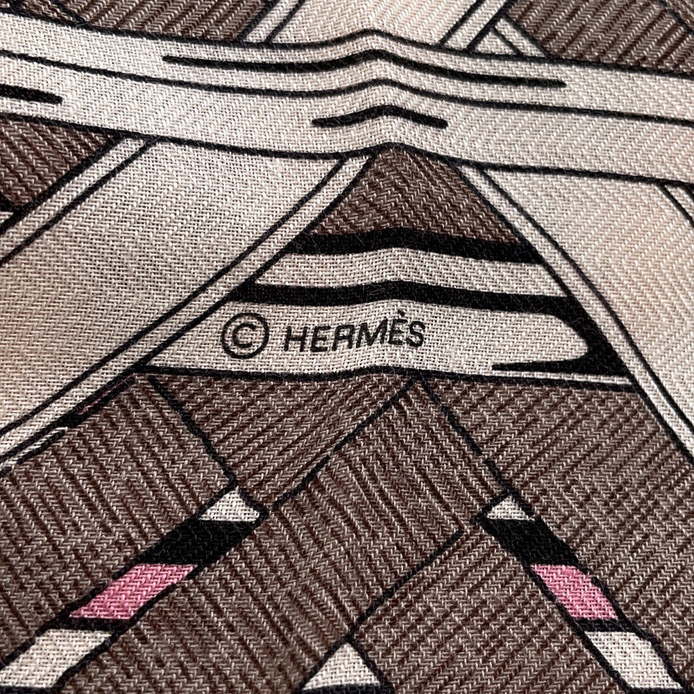 HERMES Carre Jean Mors A Jouets Size 140 Rose/Black/Etoupe Cashmere70% Silk30%