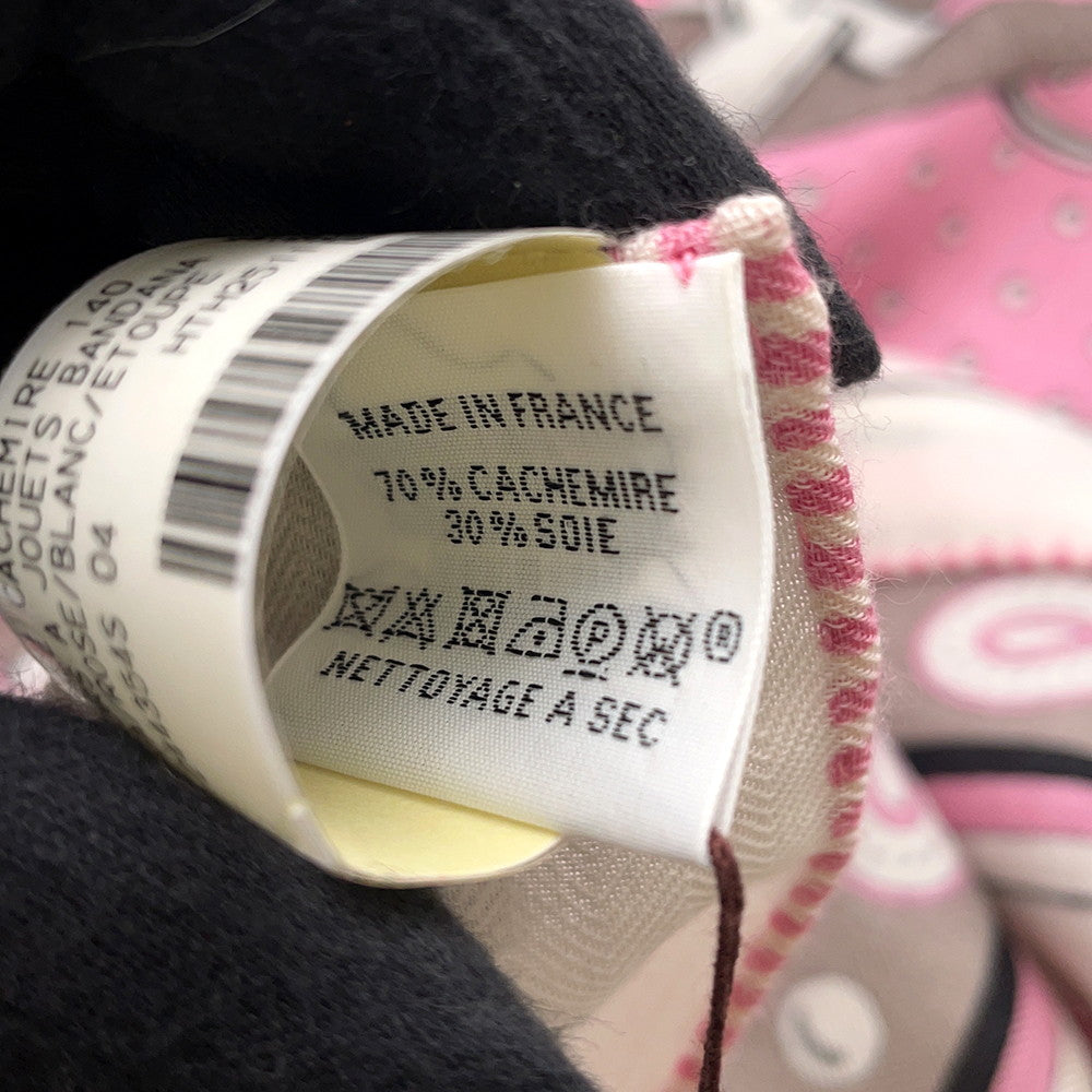 HERMES Carre Jean Mors A Jouets Size 140 Rose/Black/Etoupe Cashmere70% Silk30%