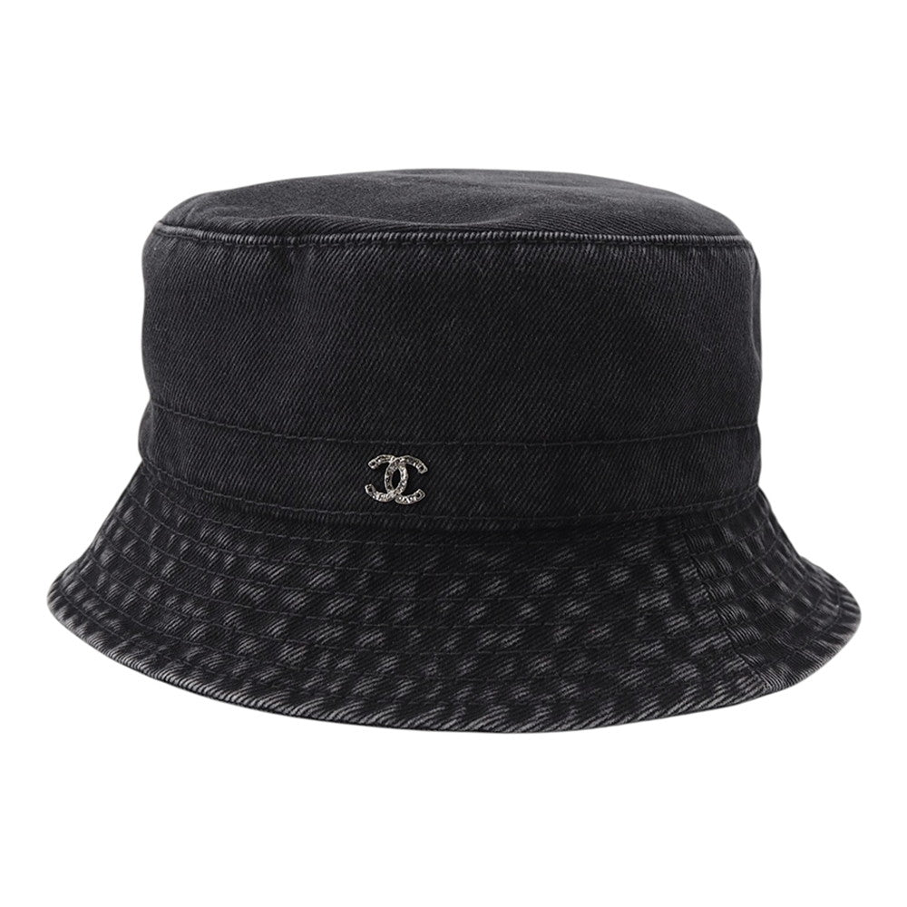 CHANEL CC Logo Bucket Hat Size M BlackAAB065 Cotton100%