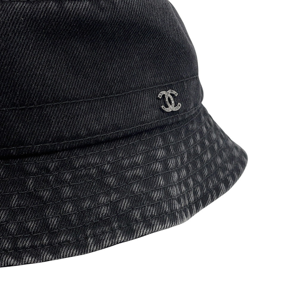 CHANEL CC Logo Bucket Hat Size M BlackAAB065 Cotton100%