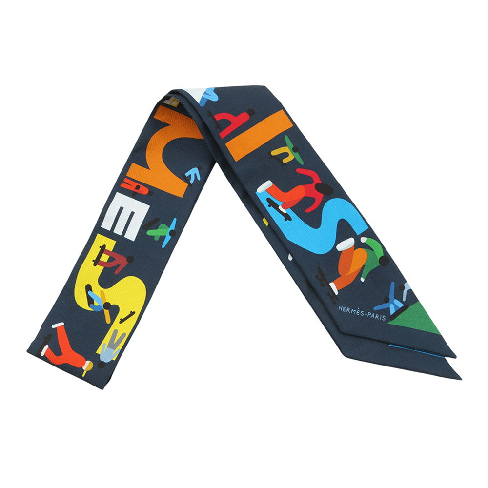 HERMES Twilly FIGURES LIBRES Marine/Vert/Multicolor Silk100%