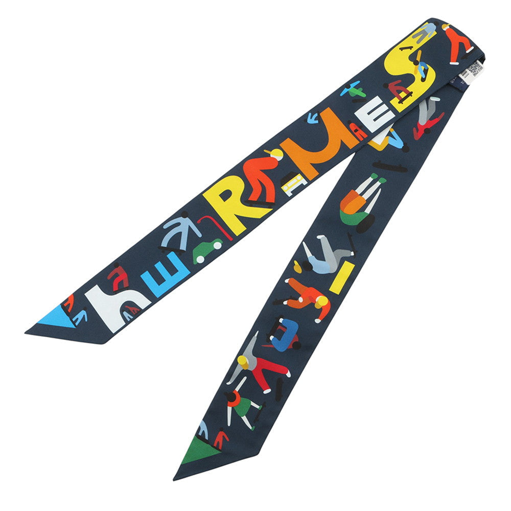 HERMES Twilly FIGURES LIBRES Marine/Vert/Multicolor Silk100%