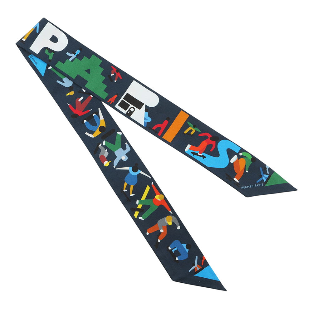 HERMES Twilly FIGURES LIBRES Marine/Vert/Multicolor Silk100%