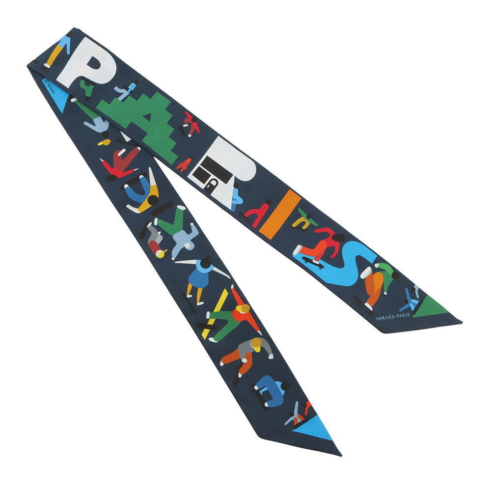 HERMES Twilly Figures Libres Marine/Vert/Multicolor Silk100%