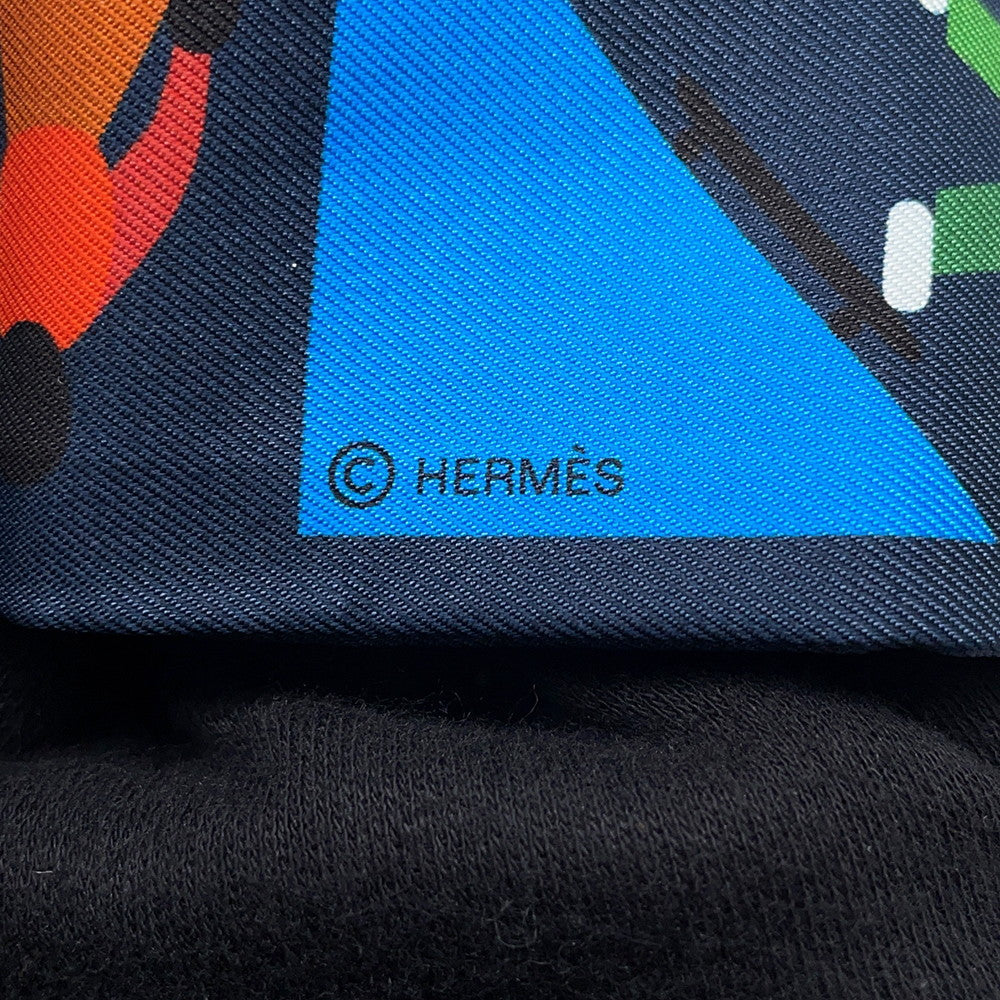HERMES Twilly Figures Libres Marine/Vert/Multicolor Silk100%