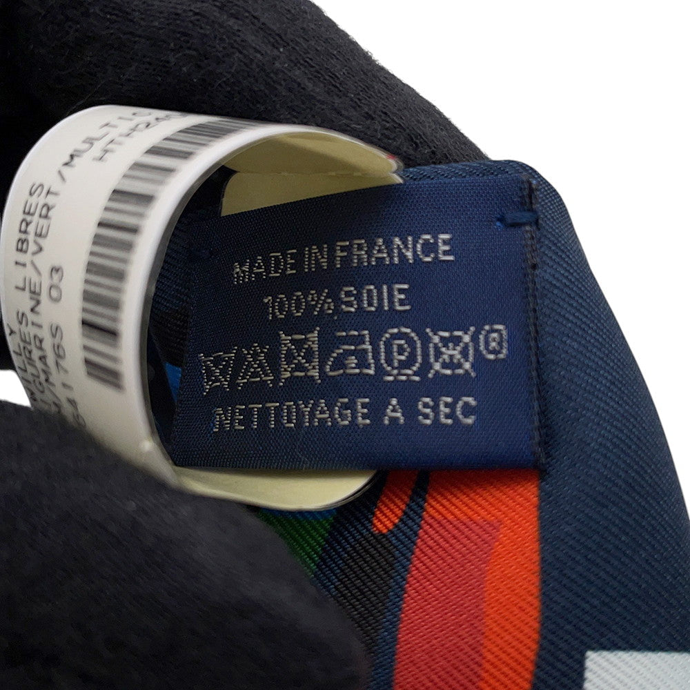 HERMES Twilly Figures Libres Marine/Vert/Multicolor Silk100%