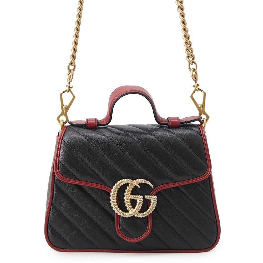 GUCCI GG Marmont Mini Top Handle Bag Black/Red583571 Leather