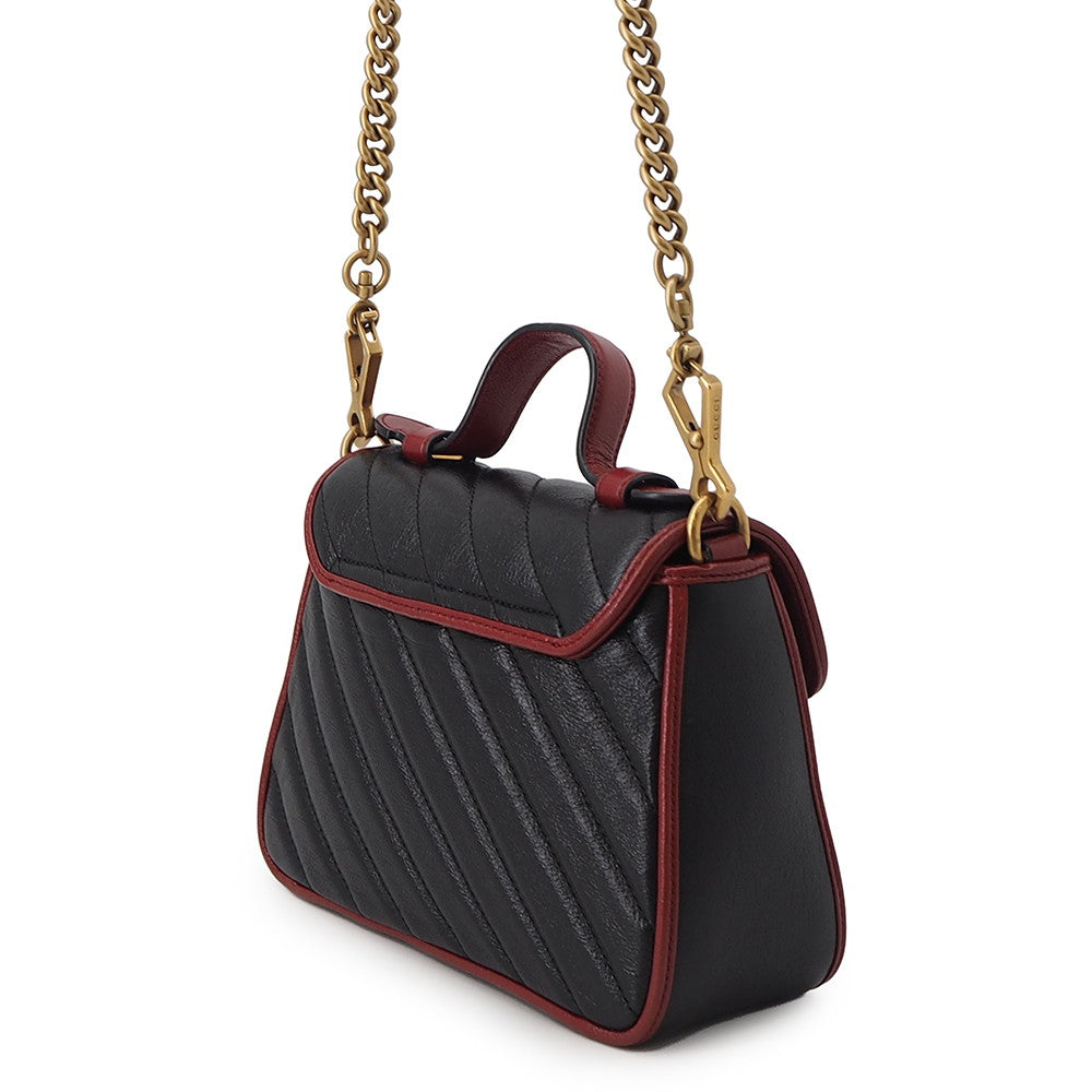 GUCCI GG Marmont Mini Top Handle Bag Black/Red583571 Leather