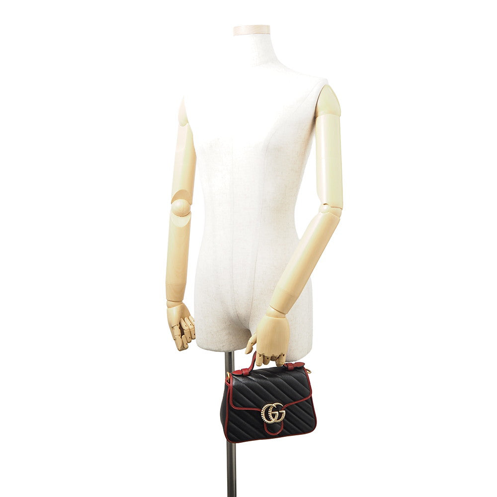 GUCCI GG Marmont Mini Top Handle Bag Black/Red583571 Leather
