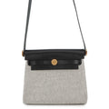 HERMES Herbag zip Ecru/Black Toile H Vache Hunter Leather Size Mini