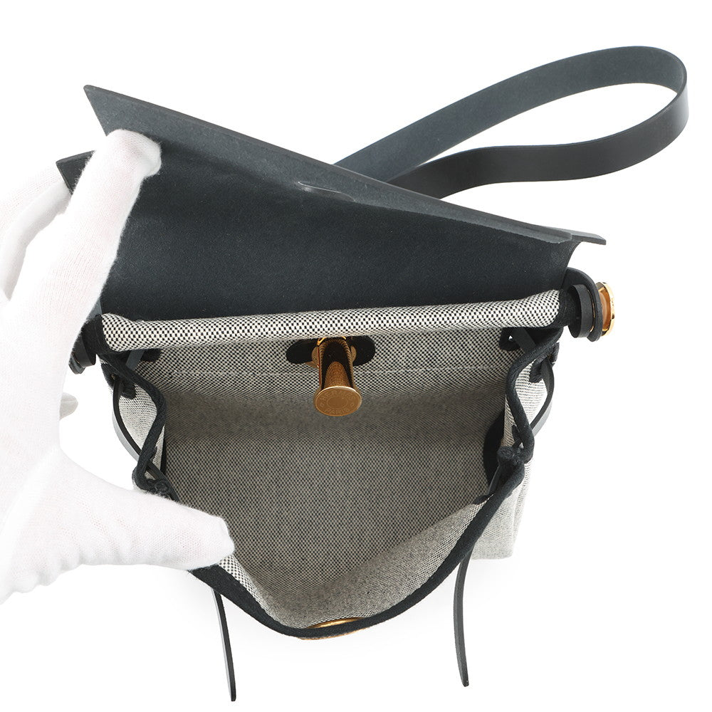 HERMES Herbag zip Ecru/Black Toile H Vache Hunter Leather Size Mini