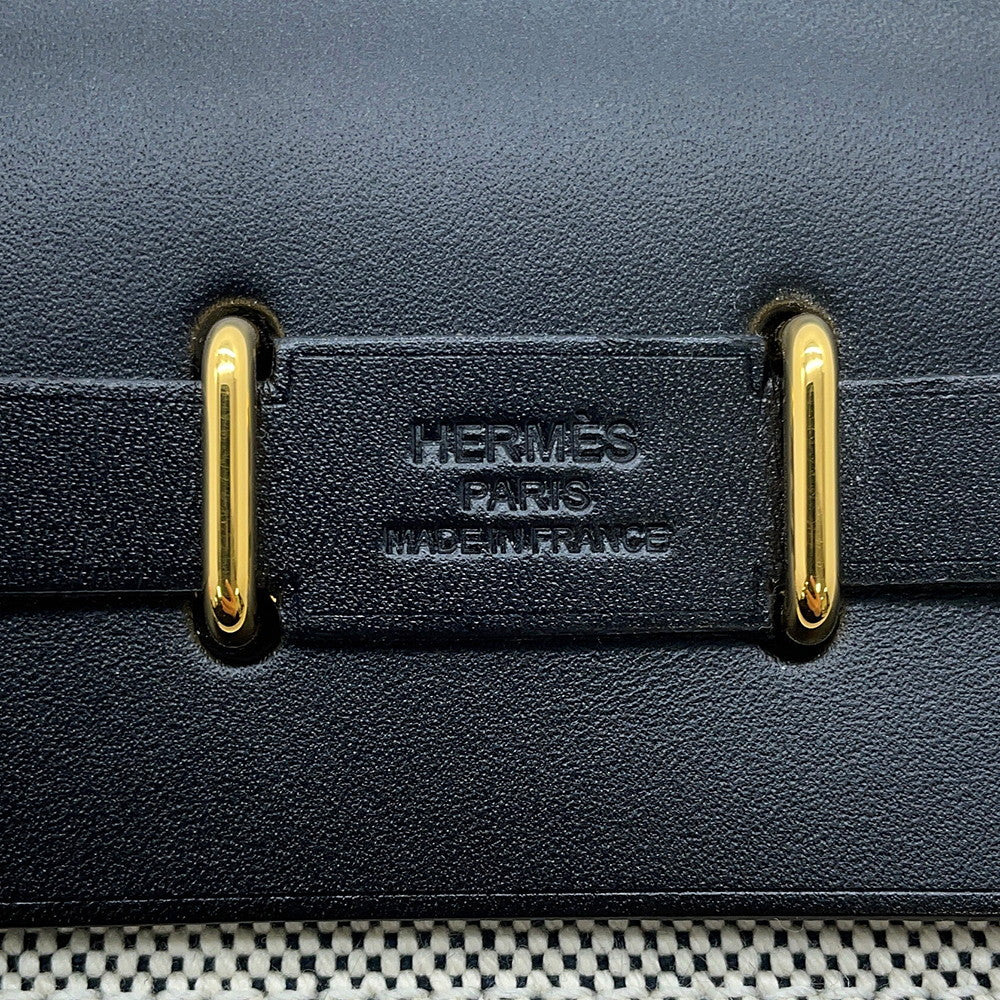 HERMES Herbag zip Ecru/Black Toile H Vache Hunter Leather Size Mini