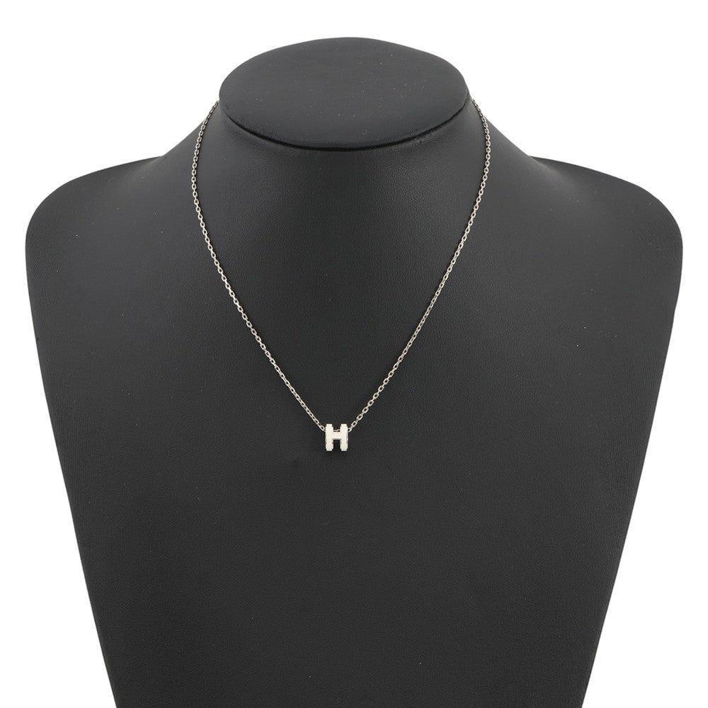 HERMES Pop Ash Necklace Size Mini White Gold Plated Lacquer