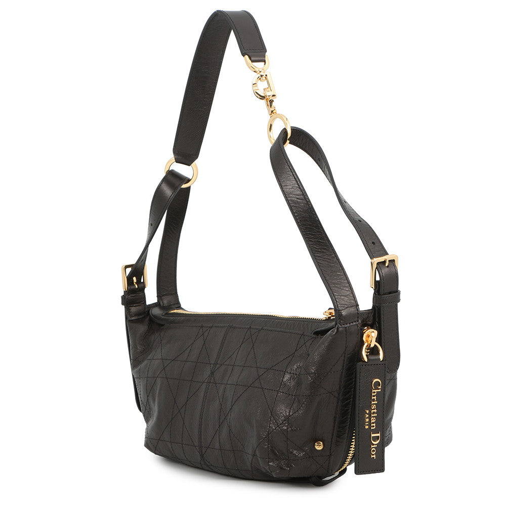 Dior D-Journey Flat Macro Cannage Shoulder Bag BlackM2416UNUO_M900 Calf Leather Size Small