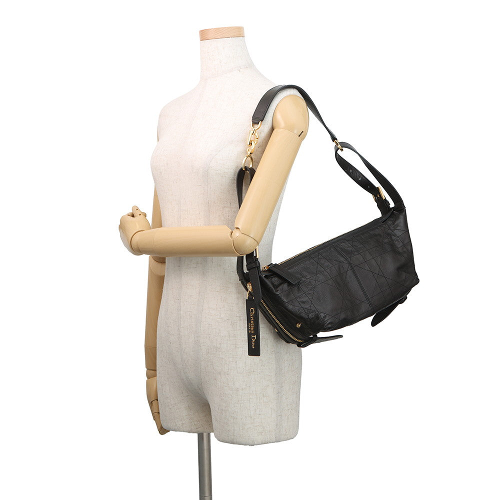 Dior D-Journey Flat Macro Cannage Shoulder Bag BlackM2416UNUO_M900 Calf Leather Size Small