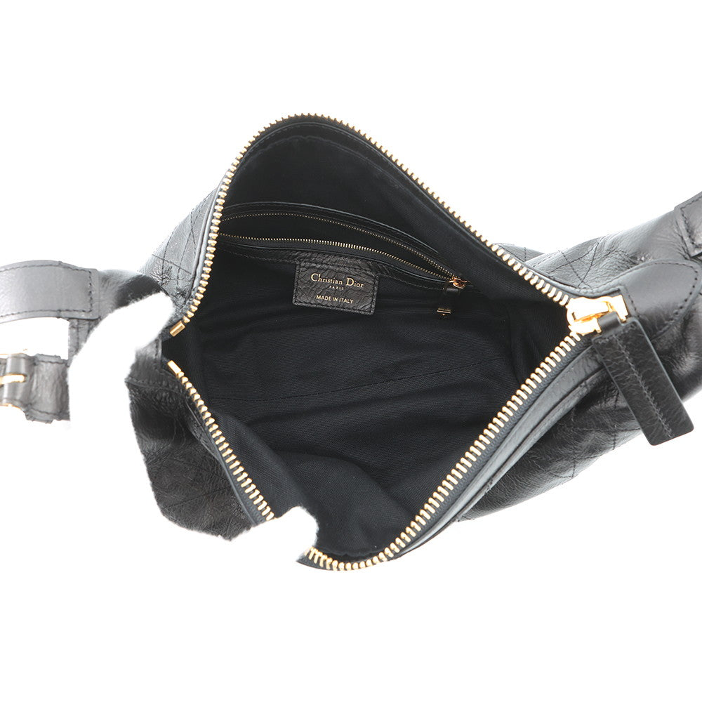Dior D-Journey Flat Macro Cannage Shoulder Bag BlackM2416UNUO_M900 Calf Leather Size Small