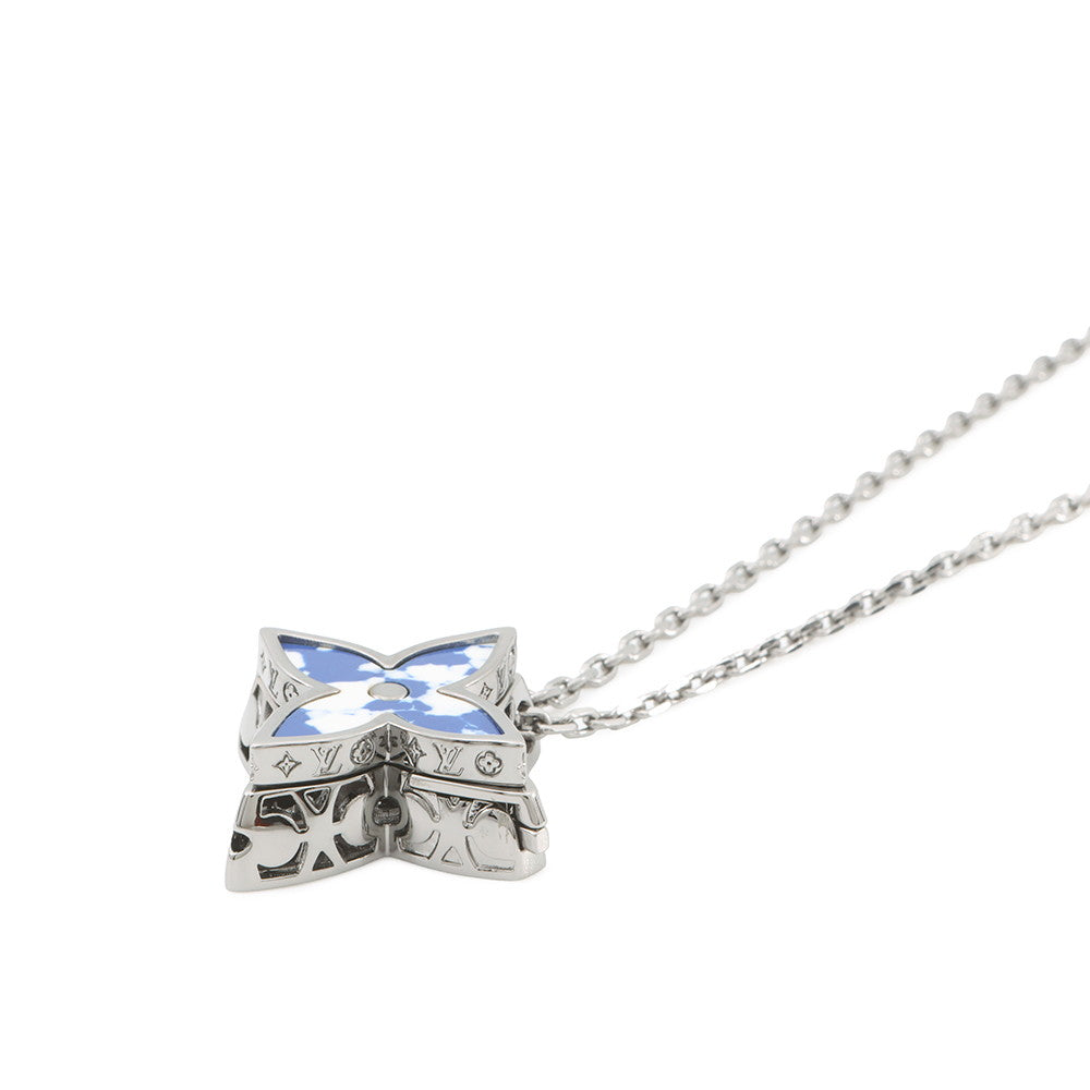 LOUIS VUITTON Flower Locket Pendant Blue/White/GunmetalM01047 Metal