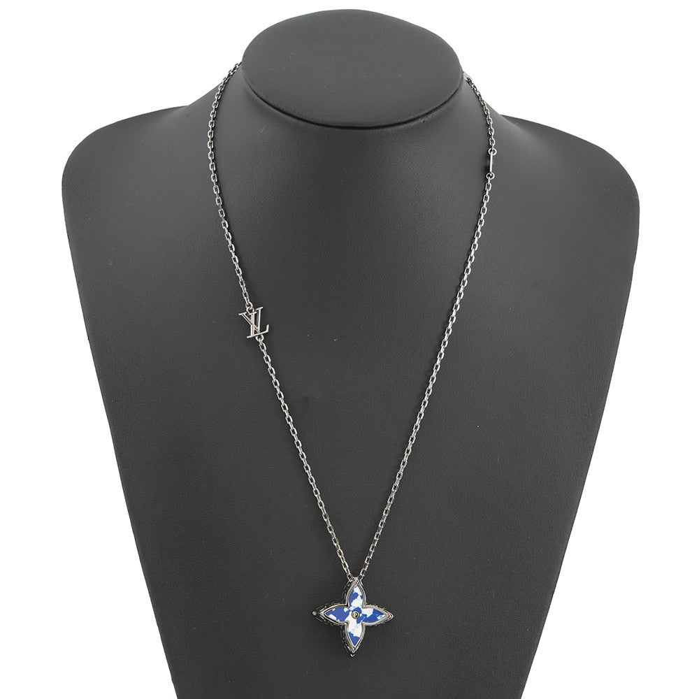 LOUIS VUITTON Flower Locket Pendant Blue/White/GunmetalM01047 Metal