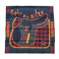 HERMES Carre Double Face Taps de Selle Size 90 Vert/Marine/Orange Silk100%