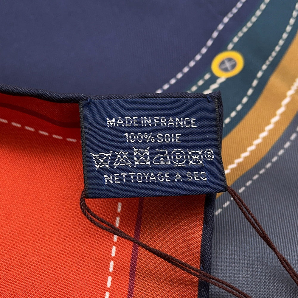 HERMES Carre Double Face Taps de Selle Size 90 Vert/Marine/Orange Silk100%