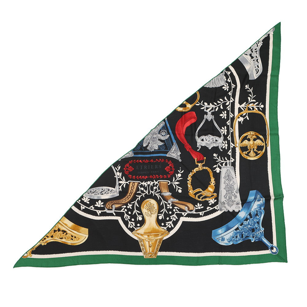 HERMES Triangle Jean Abumi Remix Etriers Remix 2022 AW Vert/Black/Multicolor Cashmere70% Silk30%