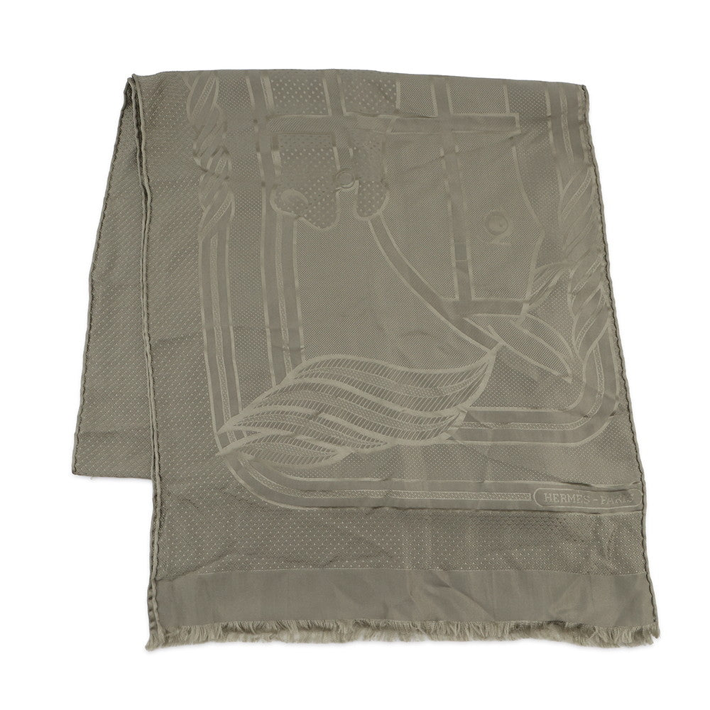 HERMES Quadrige Shawl Khaki Silk100%