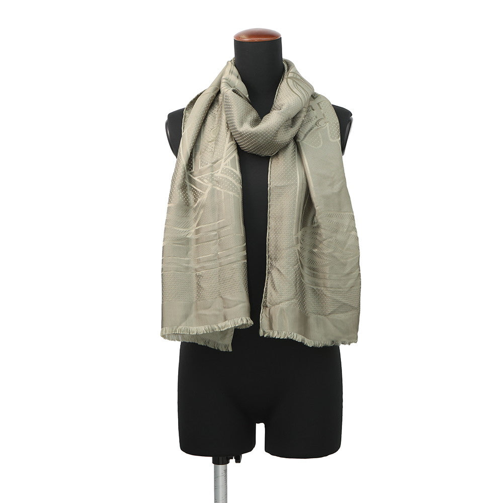 HERMES Quadrige Shawl Khaki Silk100%