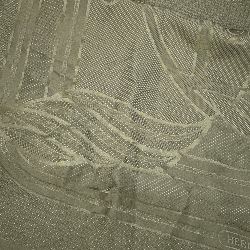HERMES Quadrige Shawl Khaki Silk100%