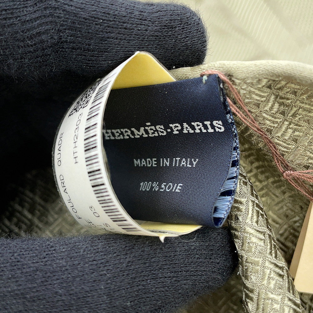 HERMES Quadrige Shawl Khaki Silk100%