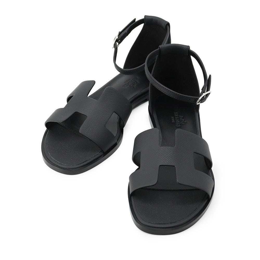 HERMES Sandals Santorini Black1182138Z Epsom Size 38