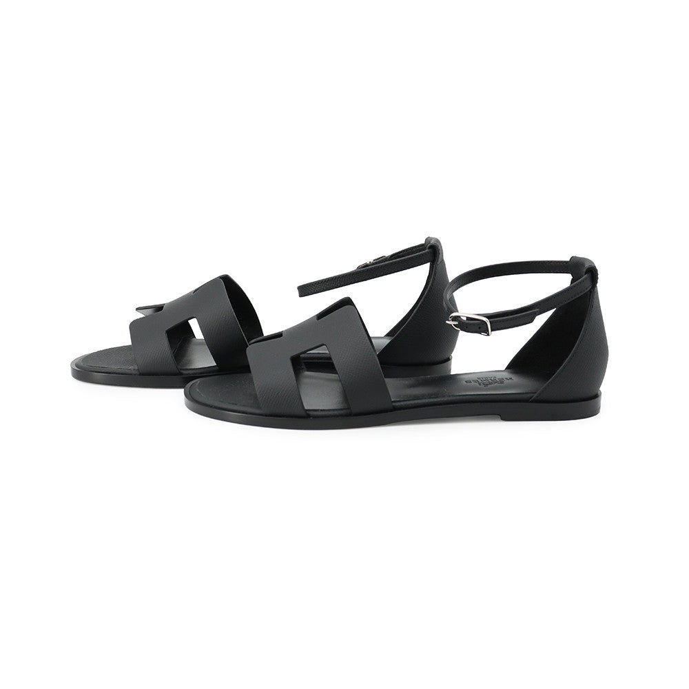 HERMES Sandals Santorini Black1182138Z Epsom Size 38
