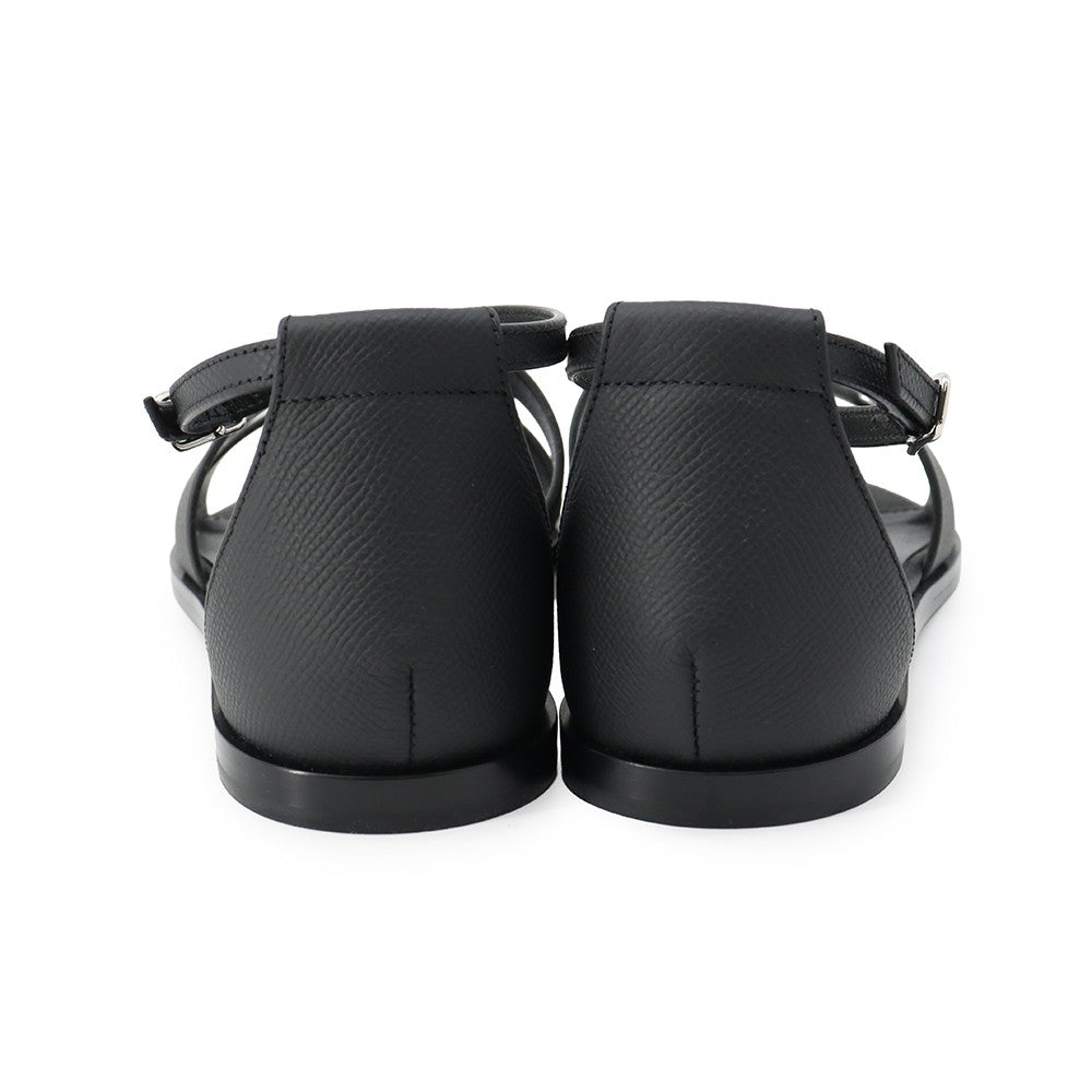 HERMES Sandals Santorini Black1182138Z Epsom Size 38