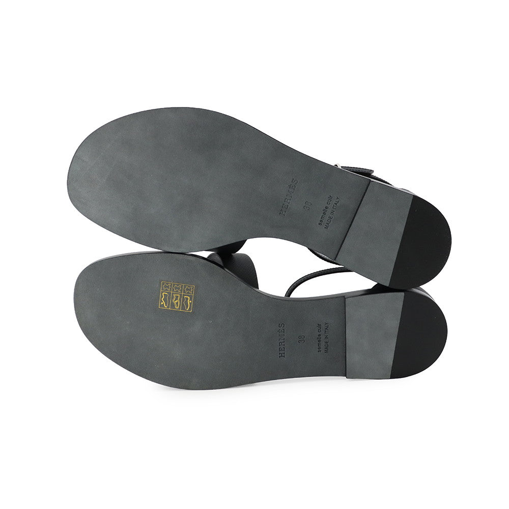 HERMES Sandals Santorini Black1182138Z Epsom Size 38