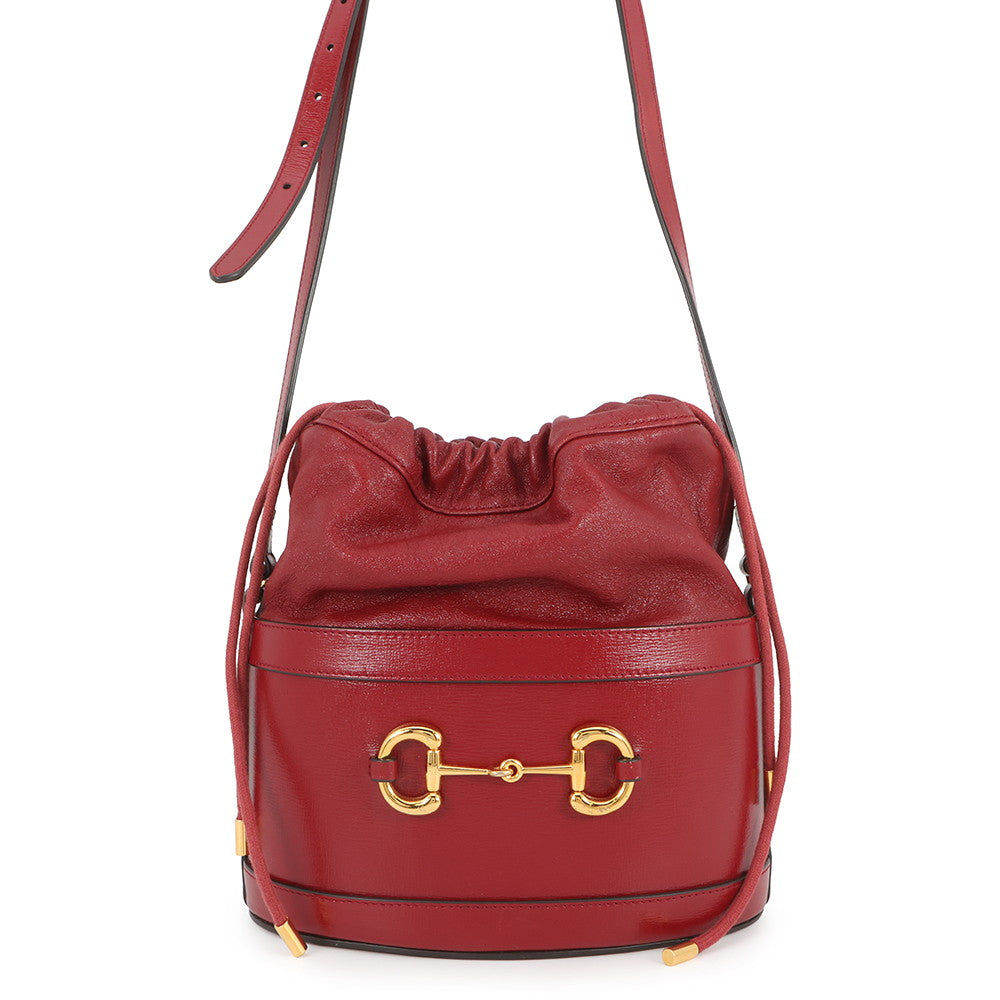 GUCCI Horsebit1955 Drawstring Bag Shoulder Bag Red602118 000926 Leather