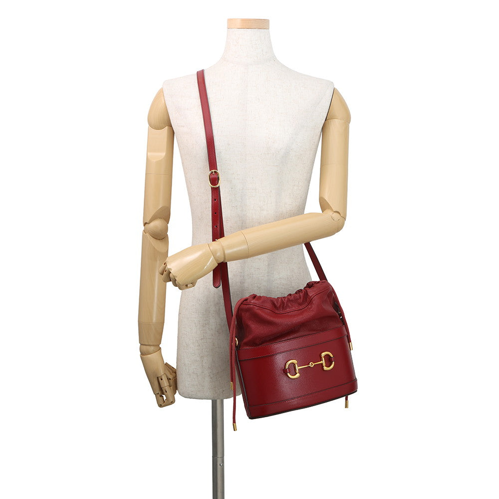 GUCCI Horsebit1955 Drawstring Bag Shoulder Bag Red602118 000926 Leather