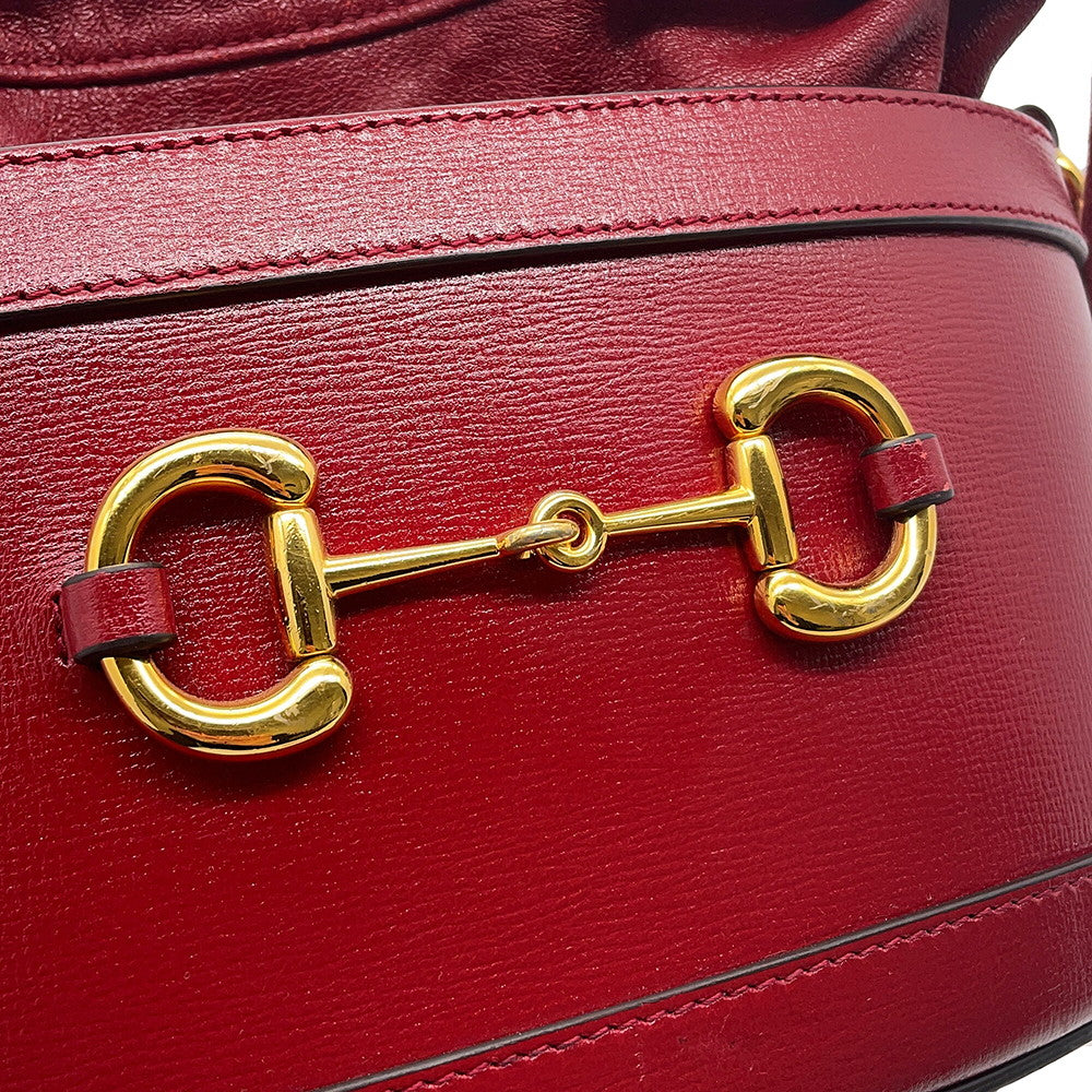 GUCCI Horsebit1955 Drawstring Bag Shoulder Bag Red602118 000926 Leather
