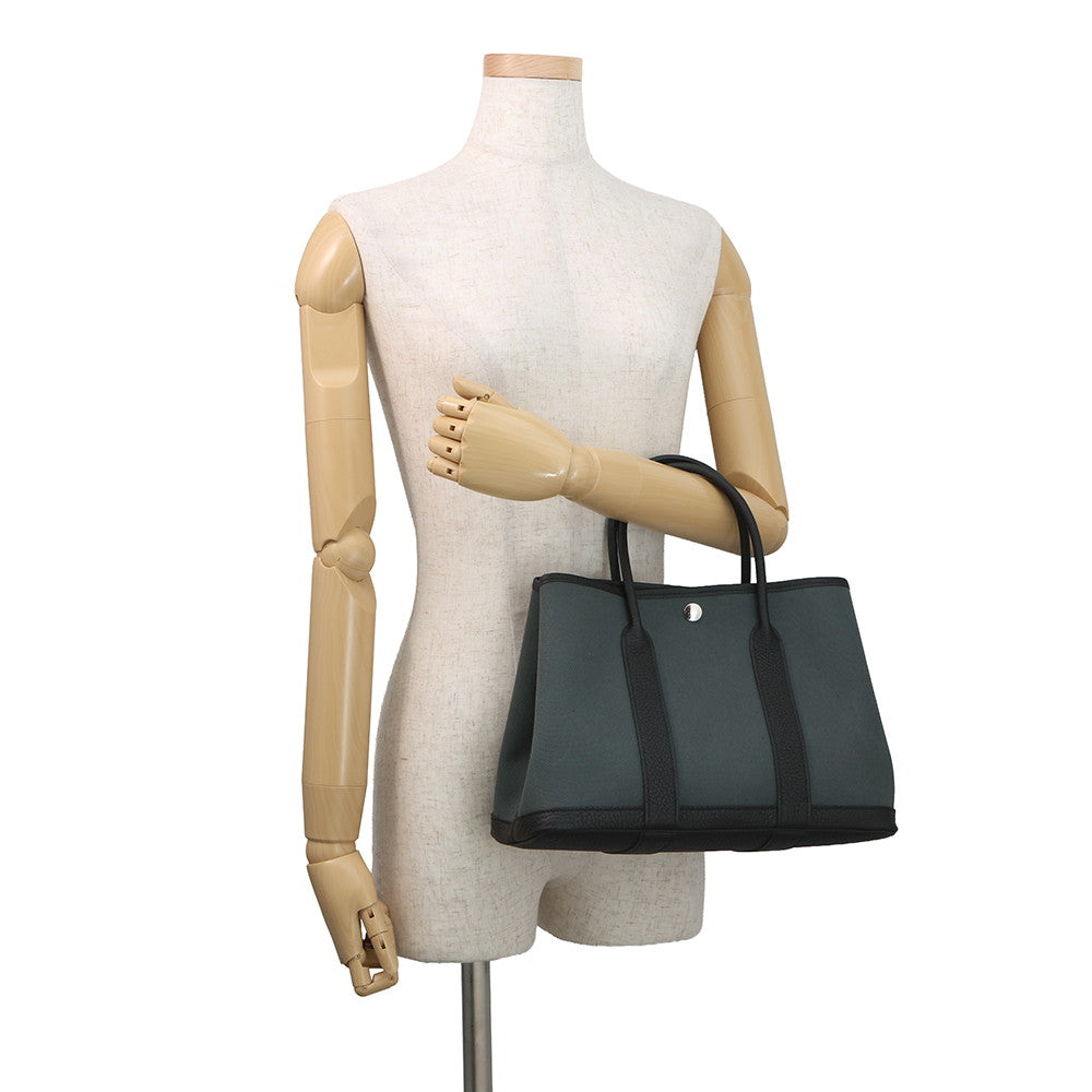 HERMES Garden Party Vert Mangrove/Black Toile H Negonda Leather Size TPM