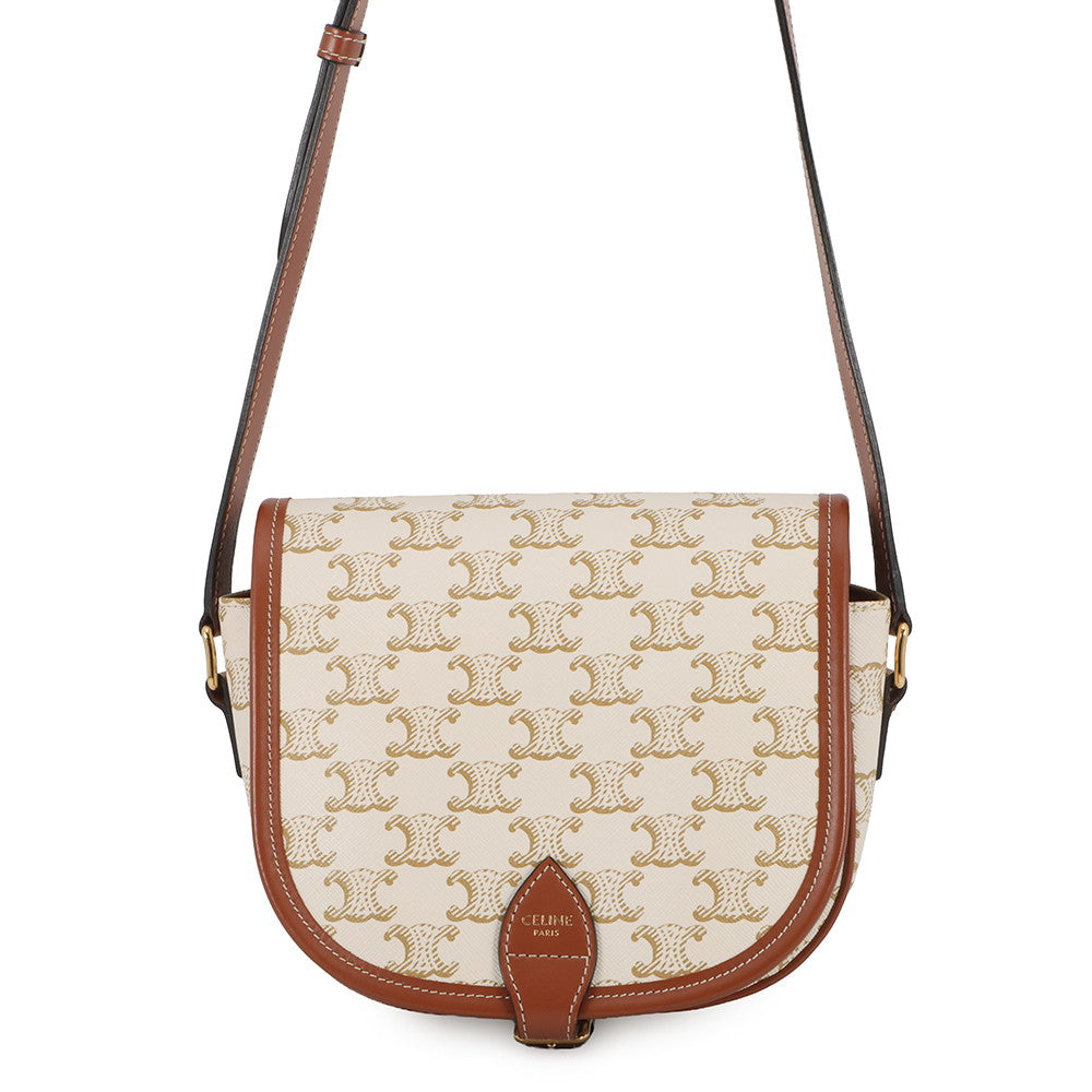 CELINE Triomphe Falco Shoulder White/Brown191502 PVC Leather Size Medium