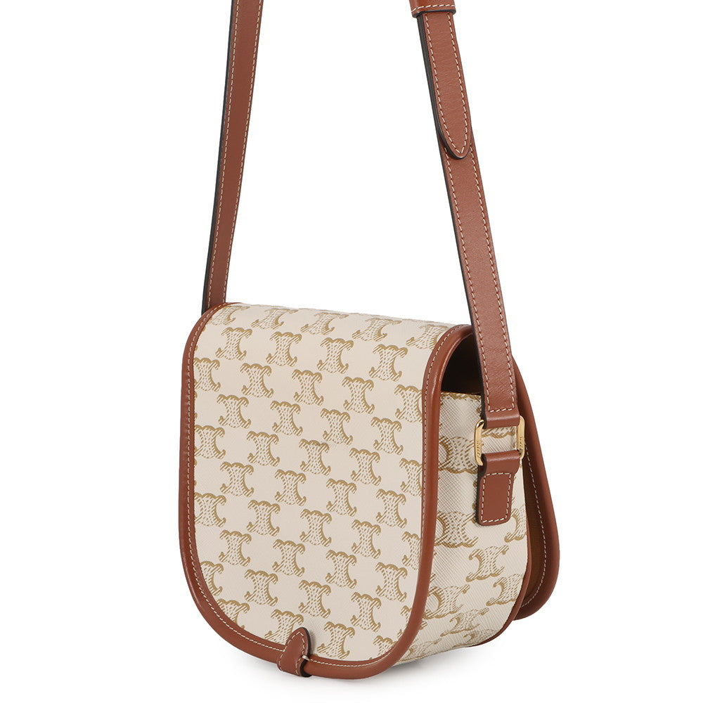 CELINE Triomphe Falco Shoulder White/Brown191502 PVC Leather Size Medium