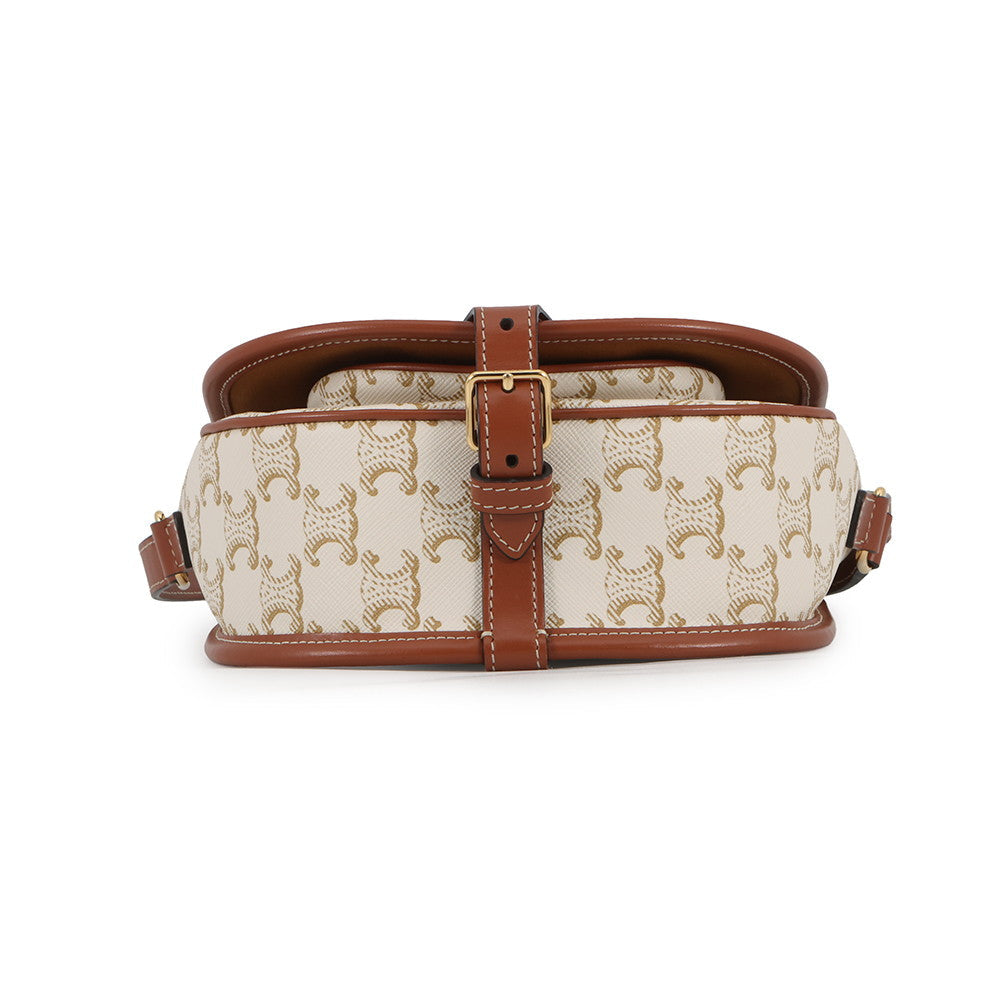 CELINE Triomphe Falco Shoulder White/Brown191502 PVC Leather Size Medium