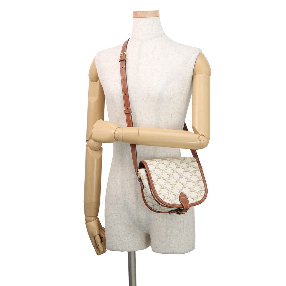 CELINE Triomphe Falco Shoulder White/Brown191502 PVC Leather Size Medium