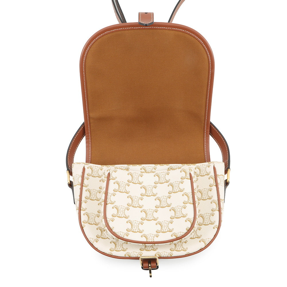 CELINE Triomphe Falco Shoulder White/Brown191502 PVC Leather Size Medium