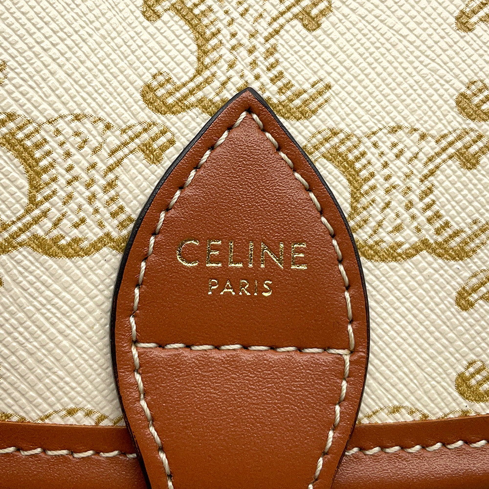 CELINE Triomphe Falco Shoulder White/Brown191502 PVC Leather Size Medium