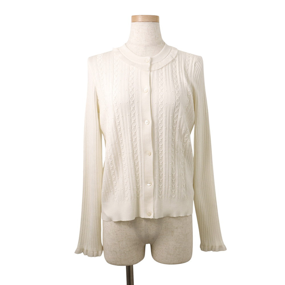 HERMES Long-sleeved cardigan with ruffle detail Size 40 Blanc Naturel6E2738DI Silk50% Cotton38% Nylon9% Elastine3%