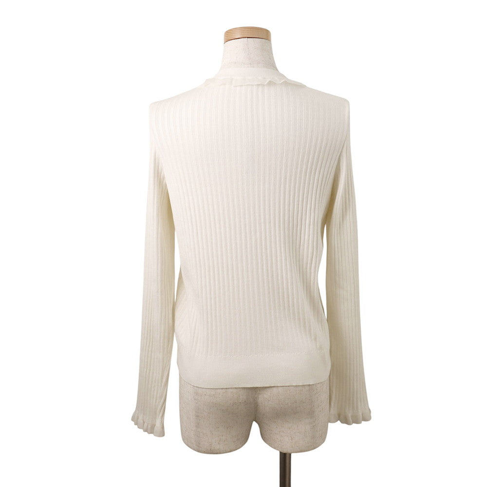 HERMES Long-sleeved cardigan with ruffle detail Size 40 Blanc Naturel6E2738DI Silk50% Cotton38% Nylon9% Elastine3%