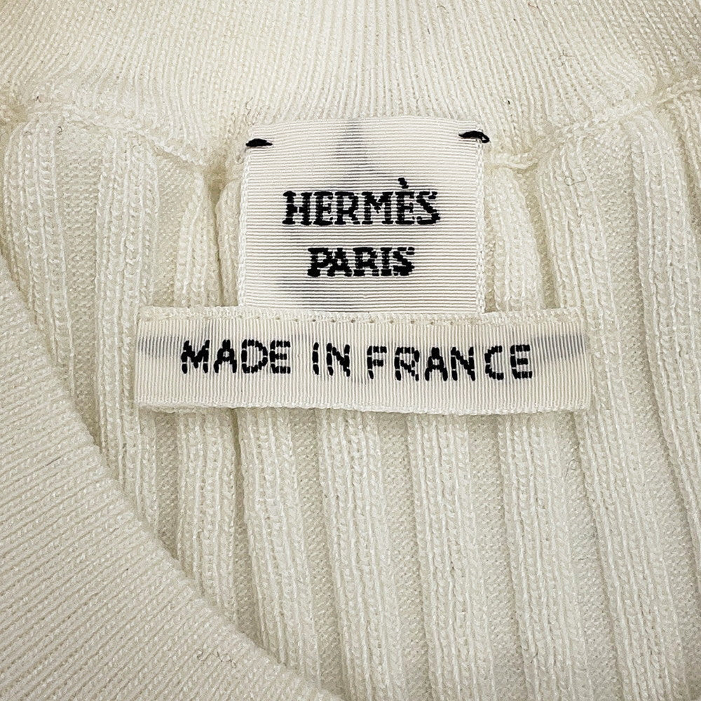 HERMES Long-sleeved cardigan with ruffle detail Size 40 Blanc Naturel6E2738DI Silk50% Cotton38% Nylon9% Elastine3%