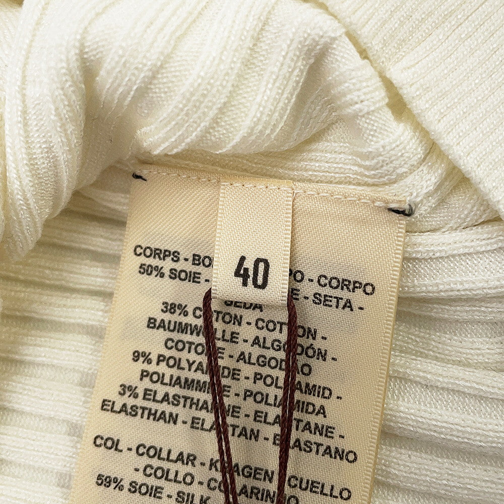 HERMES Long-sleeved cardigan with ruffle detail Size 40 Blanc Naturel6E2738DI Silk50% Cotton38% Nylon9% Elastine3%
