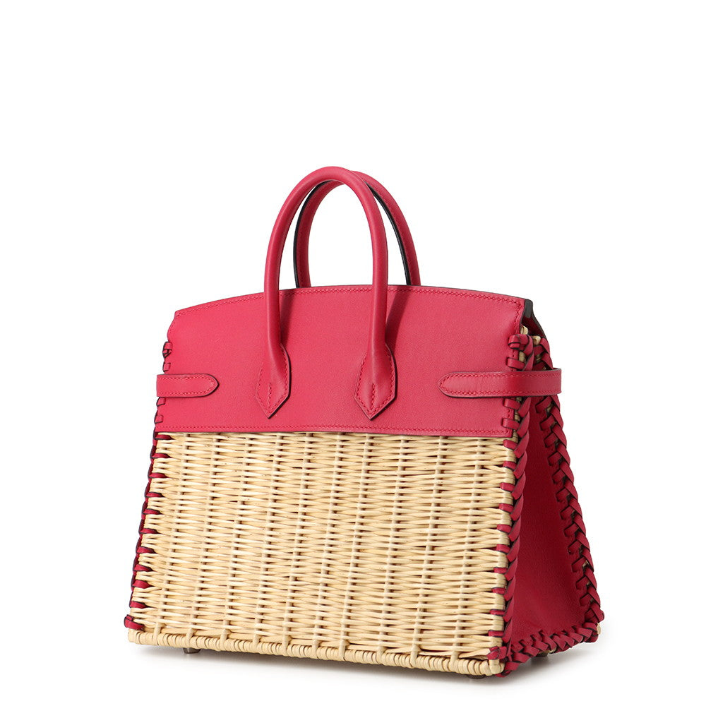 HERMES Birkin Picnic Framboise Swift Leather Rattan Size 25