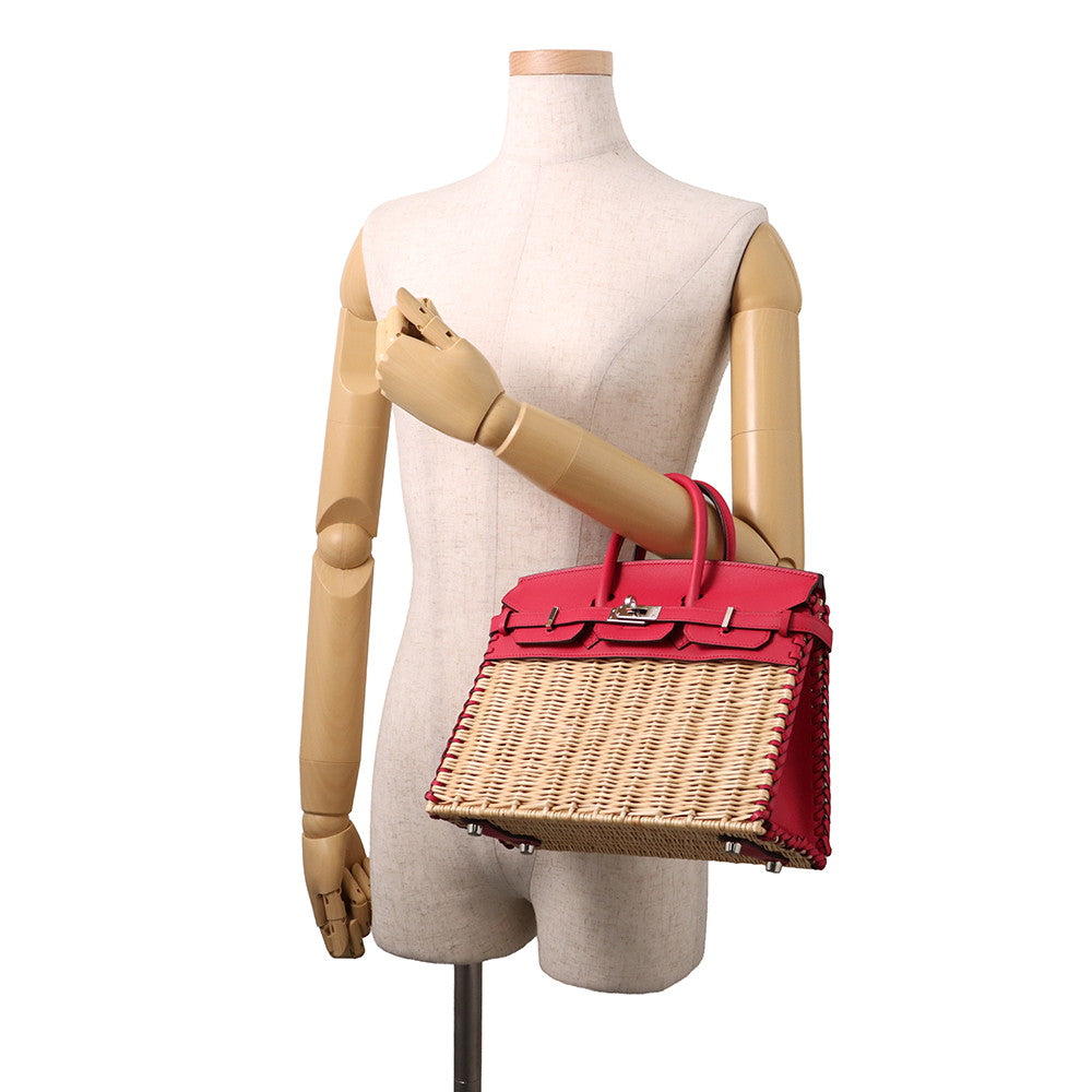 HERMES Birkin Picnic Framboise Swift Leather Rattan Size 25