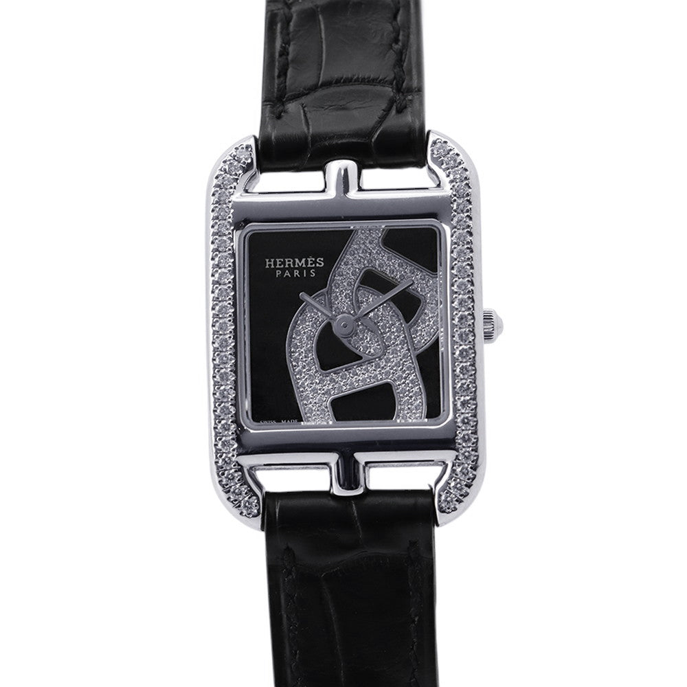 HERMES Cape Cod Double Tour Chaine d'Ancre Diamond Bezel H33mm×W23mm Stainless Steel Leather Black DialCC1.330